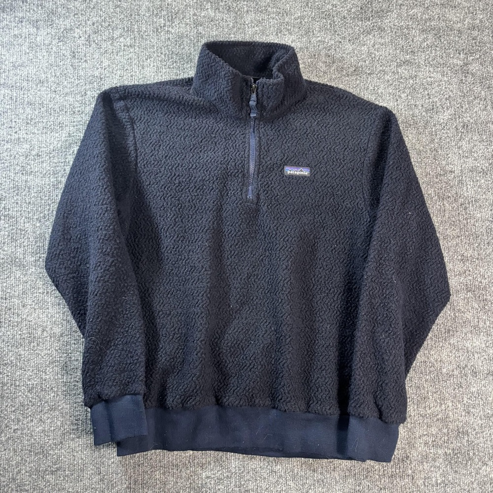 Patagonia Fleece Pullover Mens Medium Blue 1/4 Zip Mock Neck Textured Warm